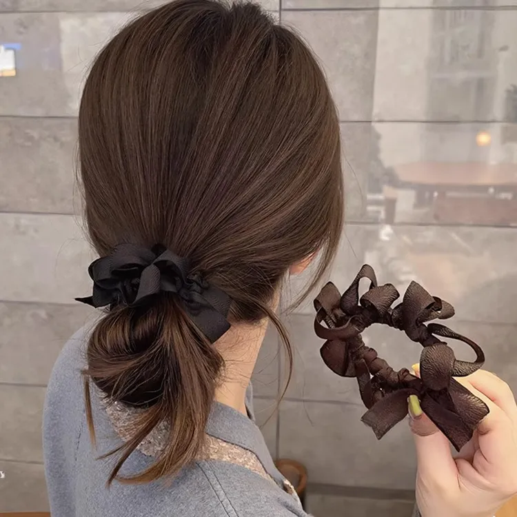 东大门同款蝴蝶结褶皱发圈女发量少发绳扎头皮筋百搭头花头绳发饰
