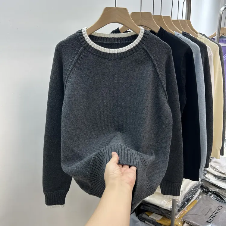 慵懒风灰色毛衣女外穿搭秋冬季圆领宽松高级感加厚打底针织衫上衣