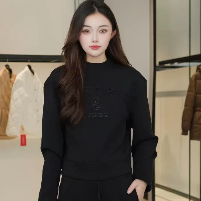 GIRDEAR/哥弟秋冬新款保暖时尚休闲刺绣高级百搭圆领卫衣女130151