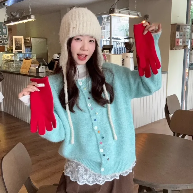 韩系百搭甜美风小众气质毛衣针织开衫女2025秋冬新款显瘦宽松上衣