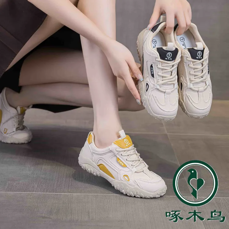 啄木鸟真皮女鞋2025秋季新款防滑软底舒适百搭时尚运动休闲鞋商品图