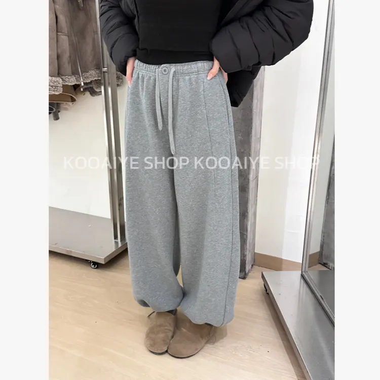 【纽扣卫裤】冬季新款韩系休闲宽松简约显瘦阔腿加绒卫裤