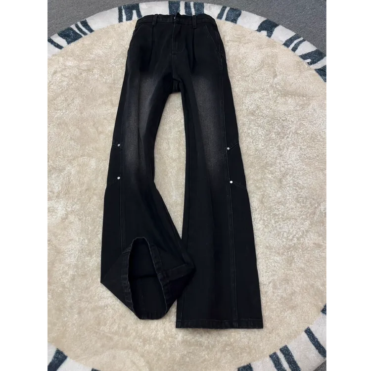 解构铆钉渐变牛仔裤男秋冬宽松显瘦hiphop工装裤高街vibe痞帅裤子