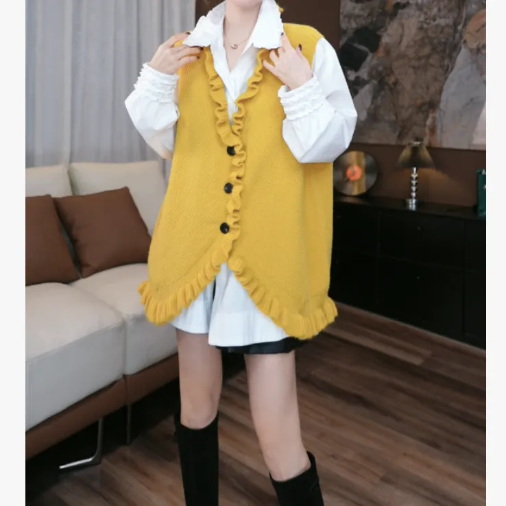 【鑫蕾】秋季新款马甲法式设计荷叶边学院风马甲9207