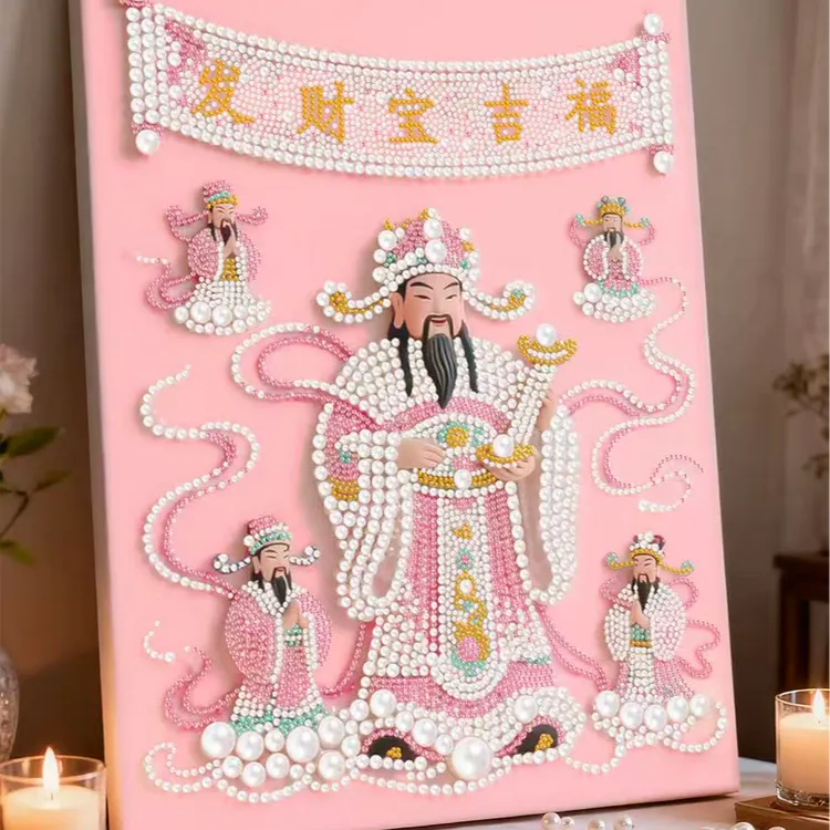 粉色桃花财神装饰画DIY解压城堡风景礼物钻石画亮钻手工点钻画