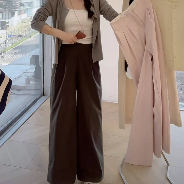 设计感褶皱收腰直筒西装裤2025新款春夏季百搭休闲韩版显瘦休闲裤