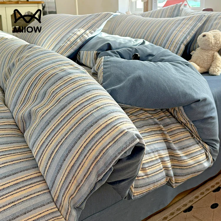 猫人秋冬季加厚磨毛床上四件套床单被罩三件套学生宿舍单人简约风