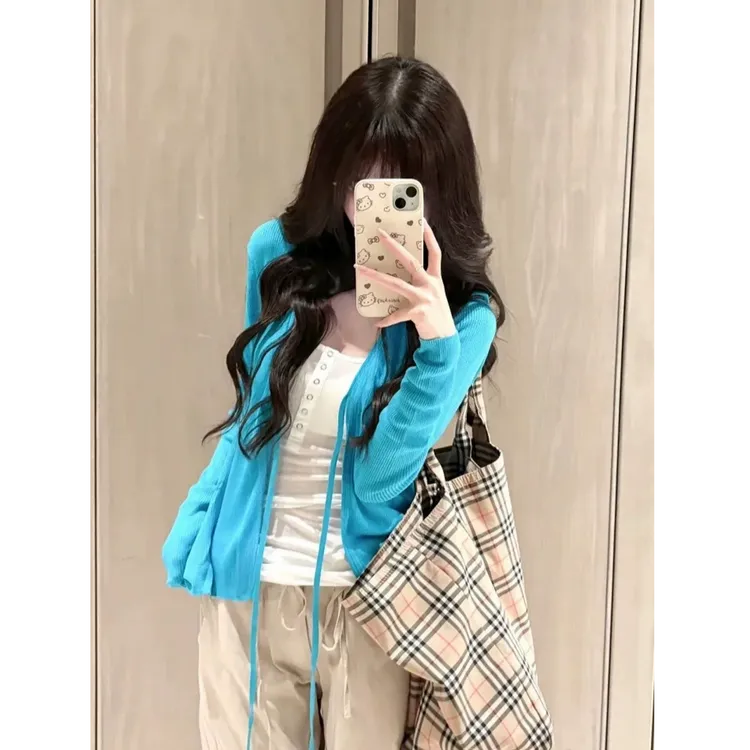 【婉如新生】2025春秋季V领系带防晒开衫上衣挂脖吊带外套女两件套