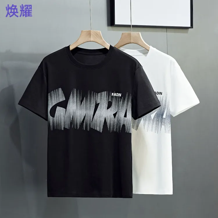 2025新款夏季棉短袖t恤男士宽松圆领冰丝透气半袖新款潮牌印花T恤