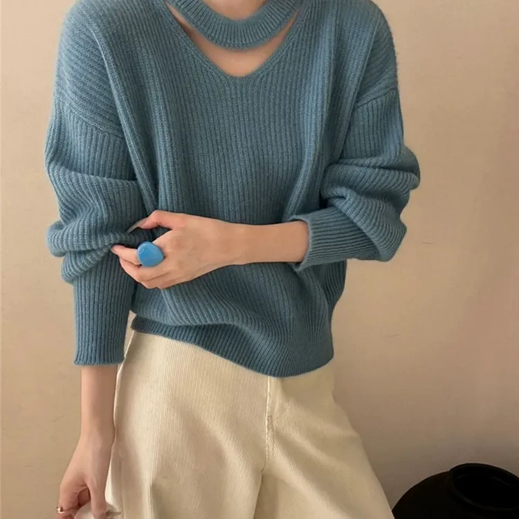 轻奢英伦风女士羊毛衫100%澳洲羊毛针织衫高端百搭纯色圆领打底衫