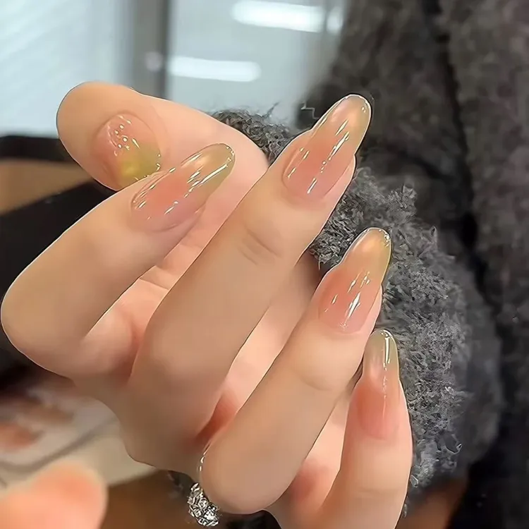 芭乐气泡水腮红猫眼穿戴甲气质清新高颜值渐变超嫩少女心美甲贴片