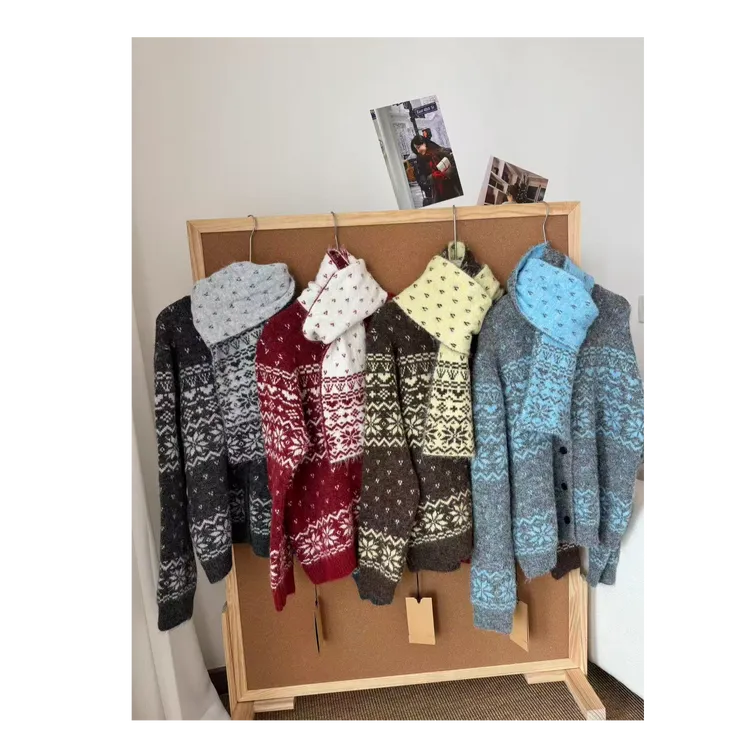 【Heyguai】灰色雪花毛衣开衫【带围巾】