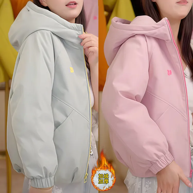 女童冲锋衣羽绒服2025新款中大童冬装轻薄加厚外套夹克棉服防风衣