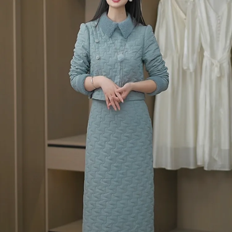 B205【连衣裙】2025秋冬新款优雅时尚高级感加厚保暖假两件连衣裙