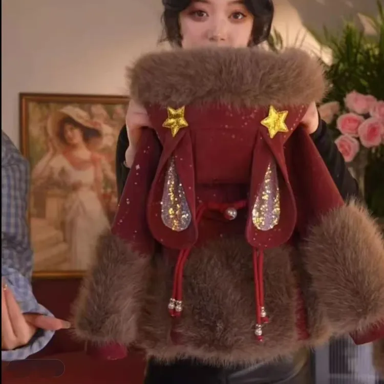 女童加绒加厚外套冬季2025新款大儿童冬装派克皮衣新年加厚拜年服