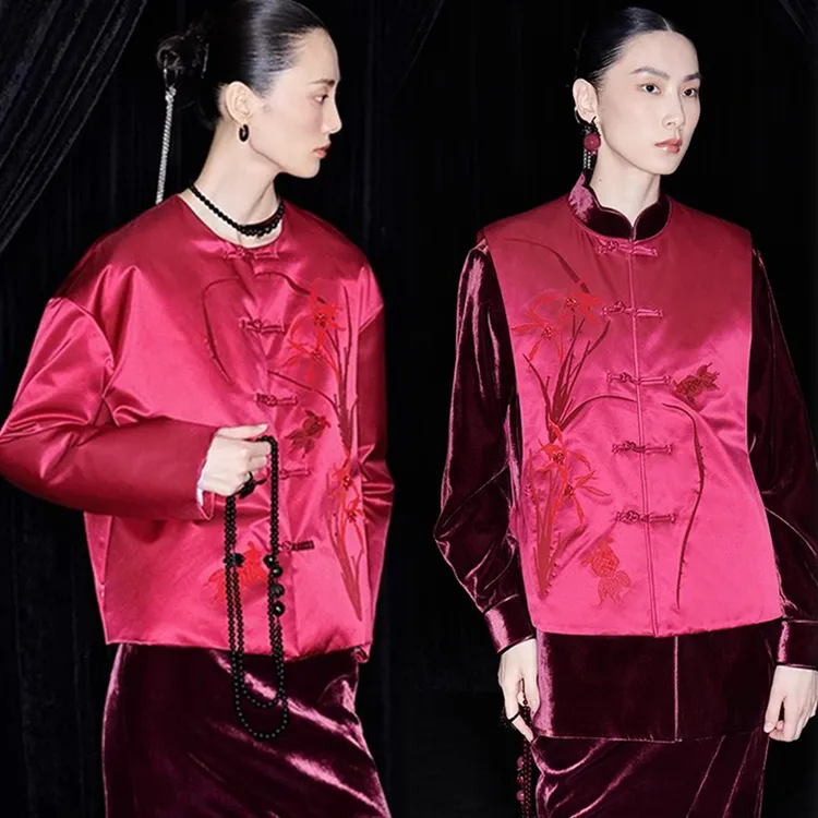 M essential醉梅平布钉珠刺绣偏襟廓形衬衫外套马甲半身裙