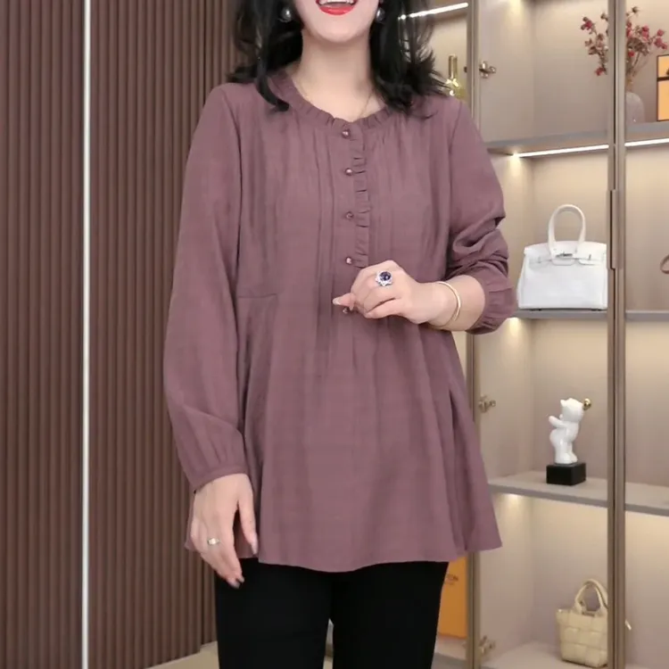 丹思慕秋季新款简约洋气气质花边宽松遮肉显瘦上衣ZB7715