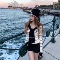 COOLLINE林子熙 浆果 条纹显瘦海军领针织上衣