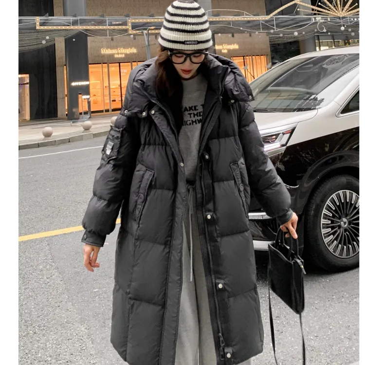 中长款保暖黑色保暖加厚棉服长款连帽百搭潮流THE宽松型厚款