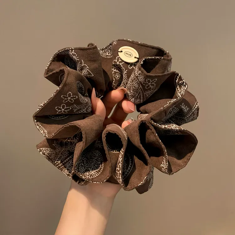 复古腰果花双层布艺大肠发圈女慵懒风扎丸子头低马尾头绳皮筋发饰