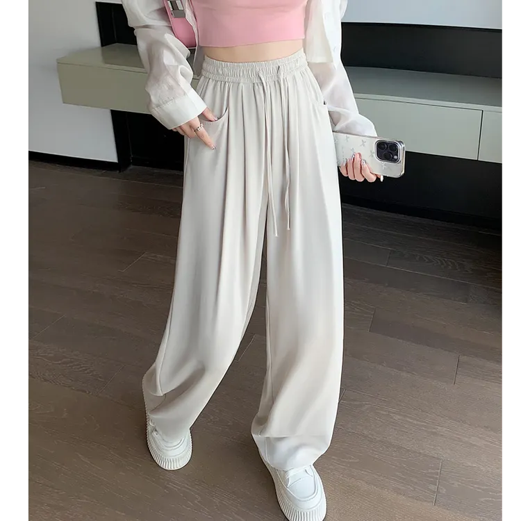 冰丝薄款西装裤女高腰垂感拖地裤百搭显瘦宽松休闲阔腿裤66248