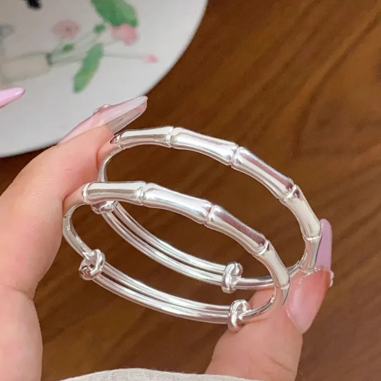 足银手镯 宝宝竹节银手镯婴儿9999纯银节足银镯子小孩满月周岁礼