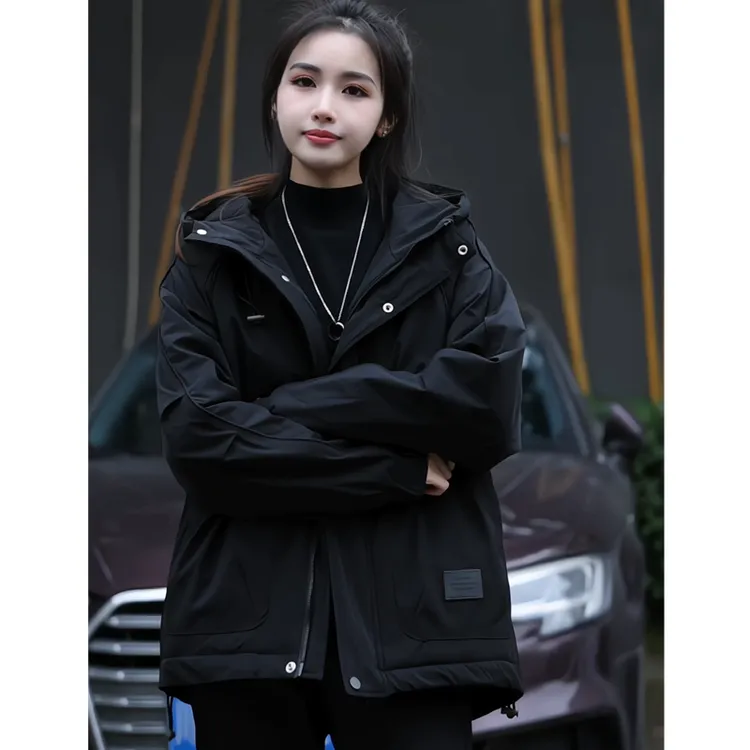 2025秋冬新款男士连帽外套韩版帅气百搭加棉加厚夹克休闲上衣服男