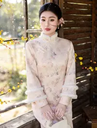 【花枝】新中式加绒加厚红色冬季旗袍2025新款复古国风高级感气质