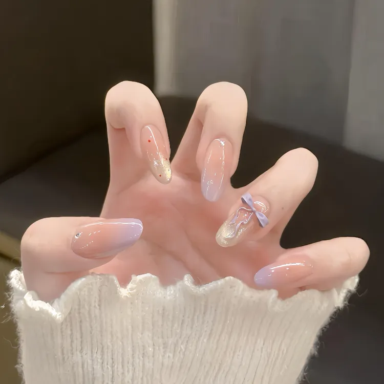 【芋泥波波】腮红渐变清透猫眼美甲手工穿戴甲法式温柔显白网红指甲
