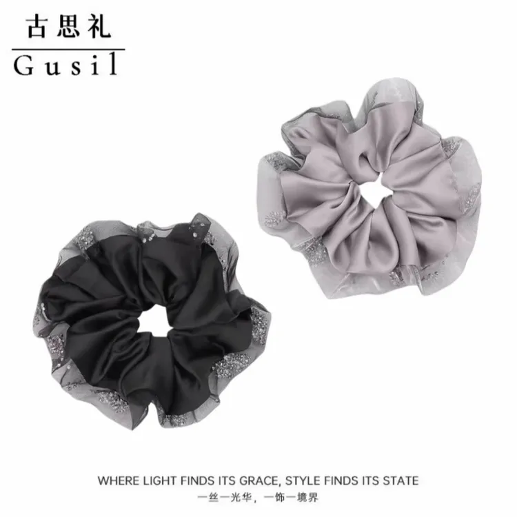 爆款韩系钻纱边缎面肥肠发圈气质网红百搭气质风工作简约头绳