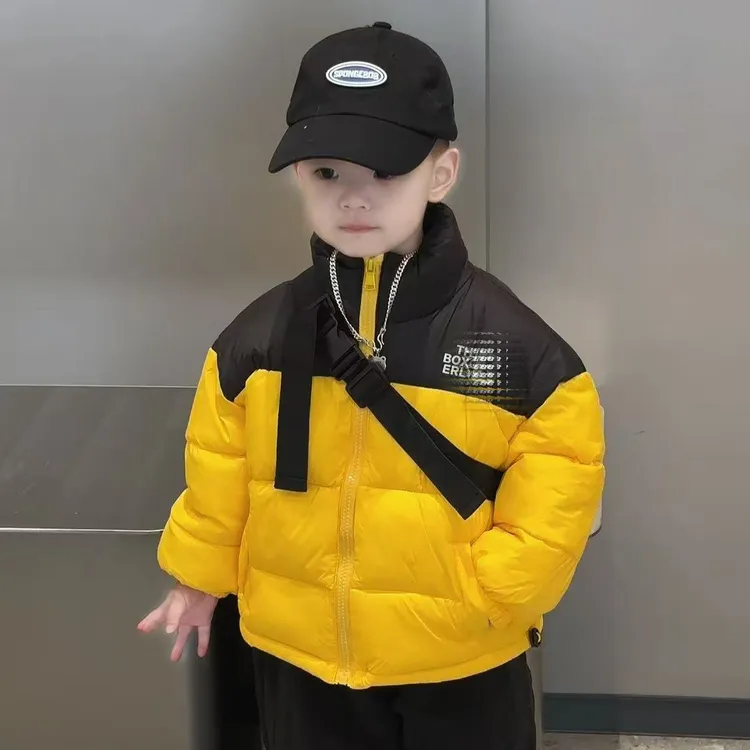 2025新款简约立领拼接色系儿童棉服DR