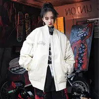 秋冬情侣款水洗贴布刺绣宽松短款棒球领保暖棉服外套潮流时尚百搭