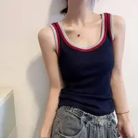 克尔伦贝时尚撞色拼接U领背心固定杯修身显瘦百搭无袖美背7003