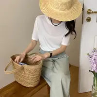 夏季时尚纯色圆领套头韩版百搭简约设计感显瘦修身短袖T恤8825