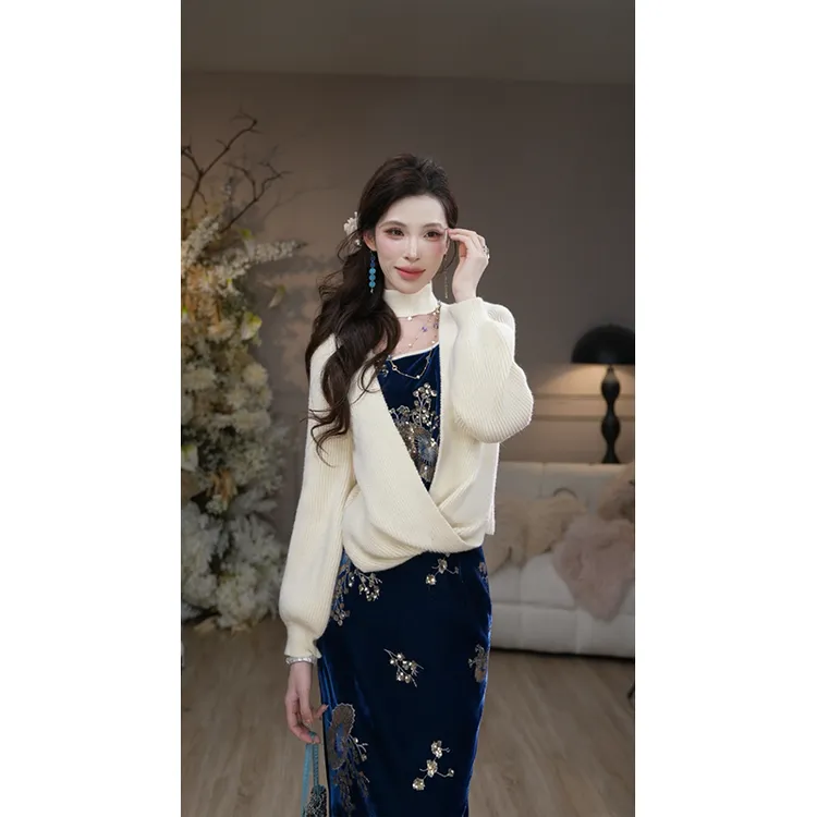 彼得潘大叔《叙兰时》重工刺绣假两件上衣收腰显瘦清冷系禅意衣服女