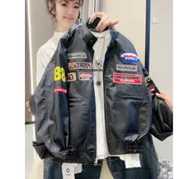 儿童外套痞帅风秋季新款男童潮酷刺绣机车皮衣女孩中大童上衣夹克