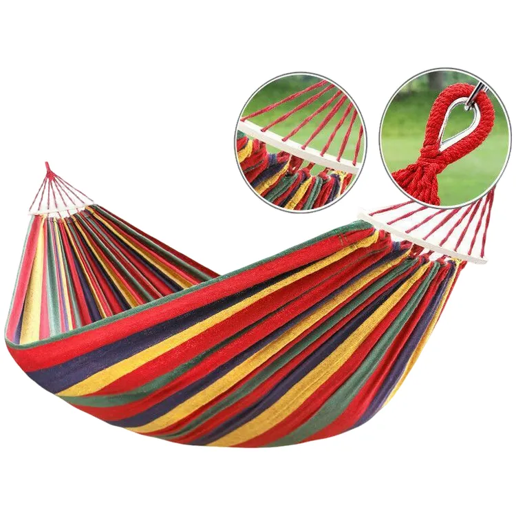 加厚防侧翻吊床户外成人秋千野营露营木棍弯棍防侧翻帆布吊床儿童