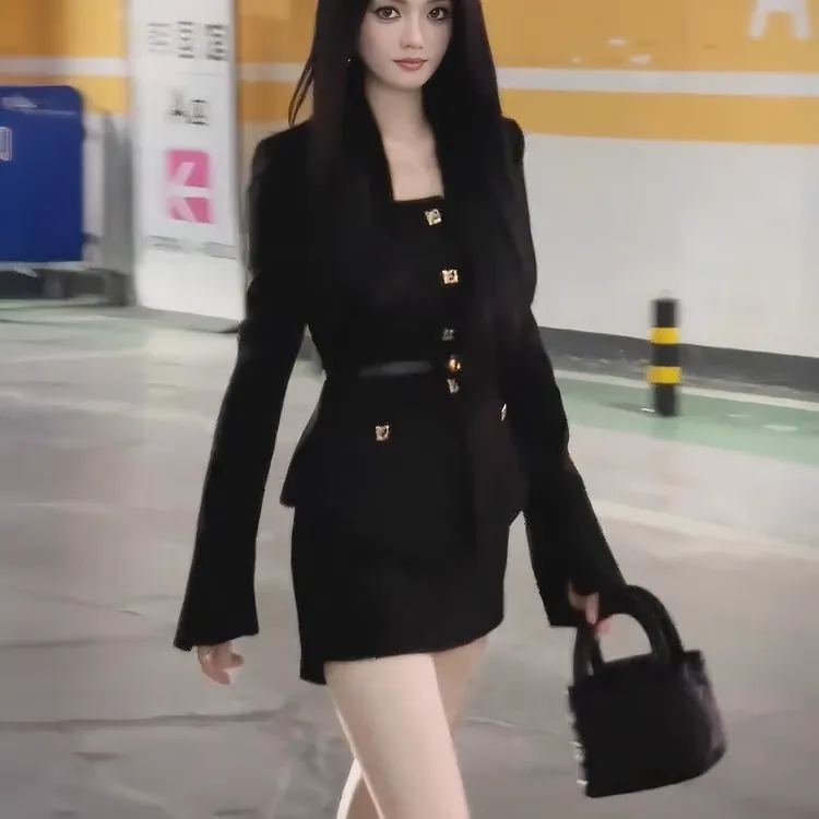 法式气质名媛风套装女秋季新款小香风收腰外套高腰半身裙两件套潮