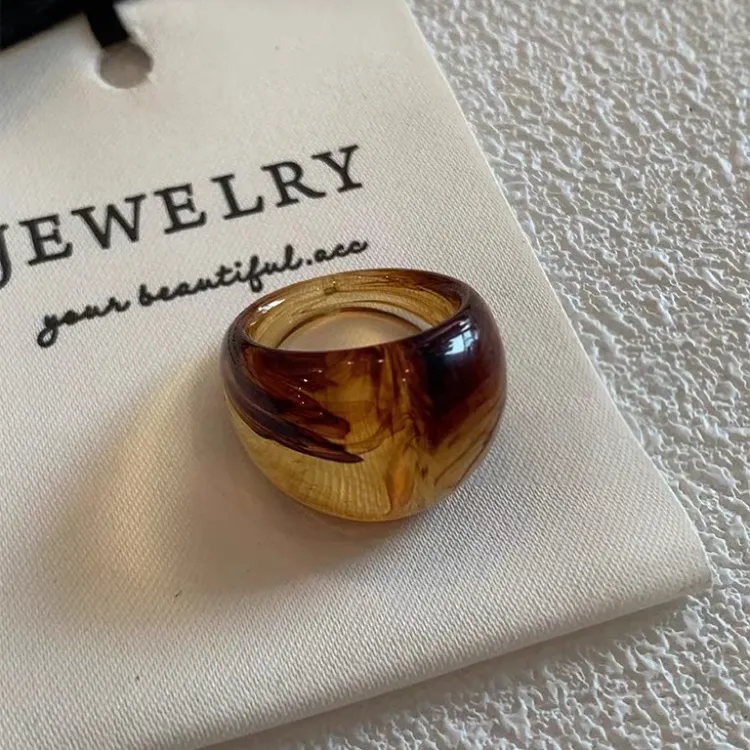 非金属树脂戒指 复古亚克力小众渲染色树脂极简轻奢高级宽面戒