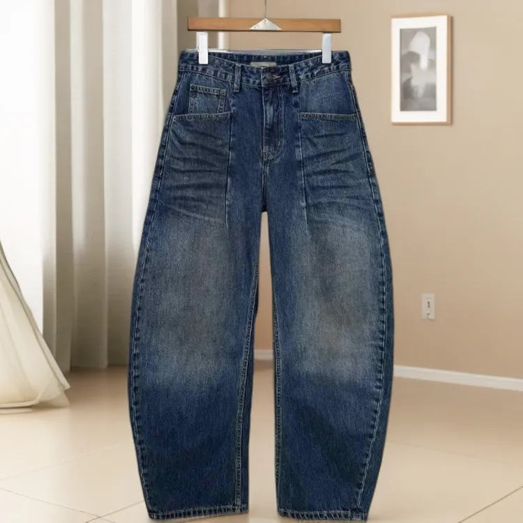 秋季美式高街宽松小弯刀潮流重磅水洗扎染复古时尚牛仔男士长裤
