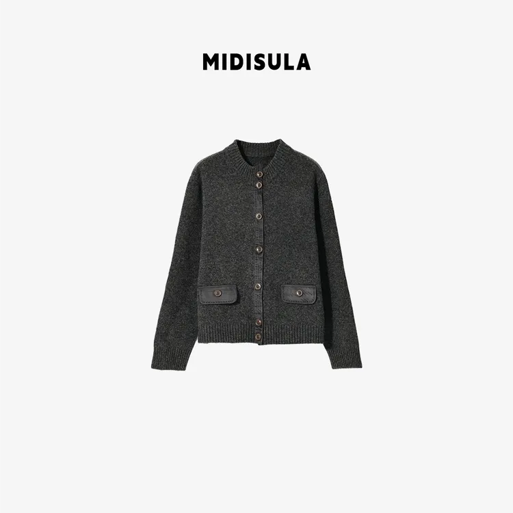 MDSL·新款时尚洋气气质韩系复古简约假口袋纽扣绵羊毛开衫#02026