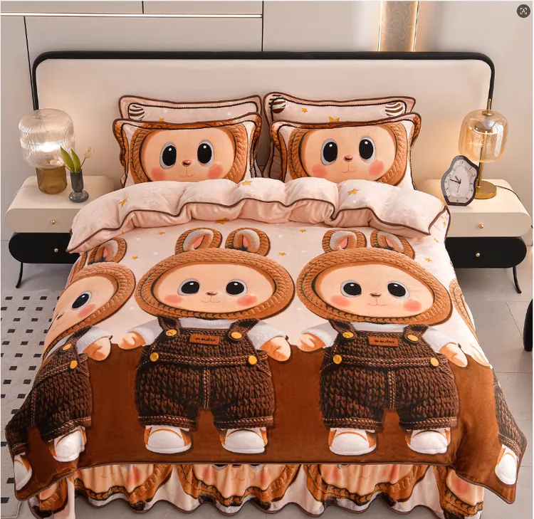 8斤 高克重牛奶绒四件套 经典加厚保暖柔软细腻床裙被套床上用品