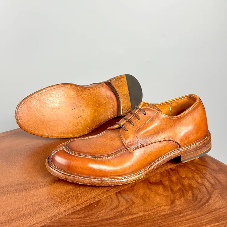 复古固特异全牛皮手工男鞋真皮大底无贴底重水洗高端商务休闲皮鞋