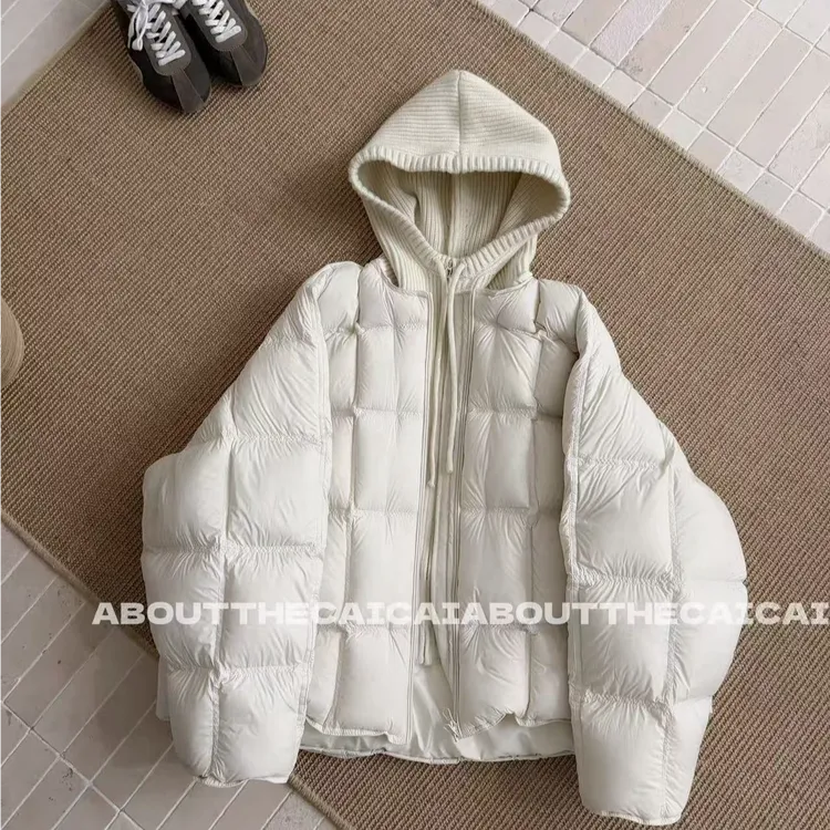 冬季新款时尚气质云朵泡芙连帽长袖假两件棉服女款外套