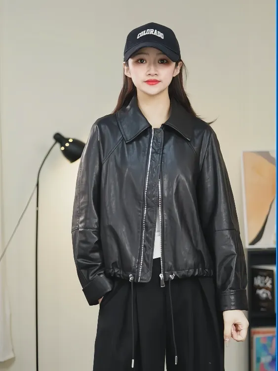 【周年庆】2025年秋季新款超薄真皮进口头层小绵羊皮夹克皮衣女