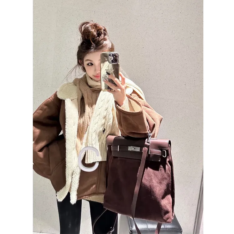 赵露思同款棕色秋冬皮毛一体外套仿麂皮绒露思许妍同款穿搭冬日