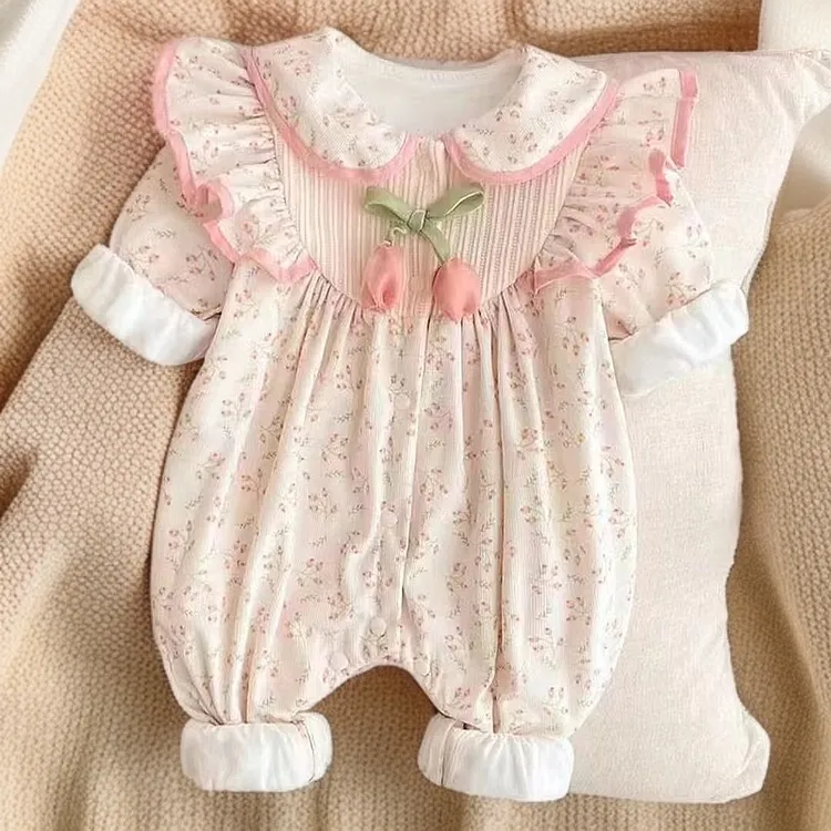 宝宝可爱爬服婴儿哈衣公主连体衣女童百天韩版春秋女宝宝月子衣服
