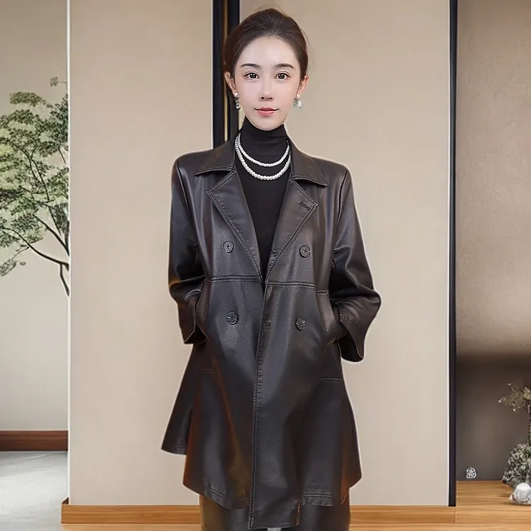 (秋季直播特惠)2025新款中长款真皮女士皮衣显瘦时尚大码百搭韩版