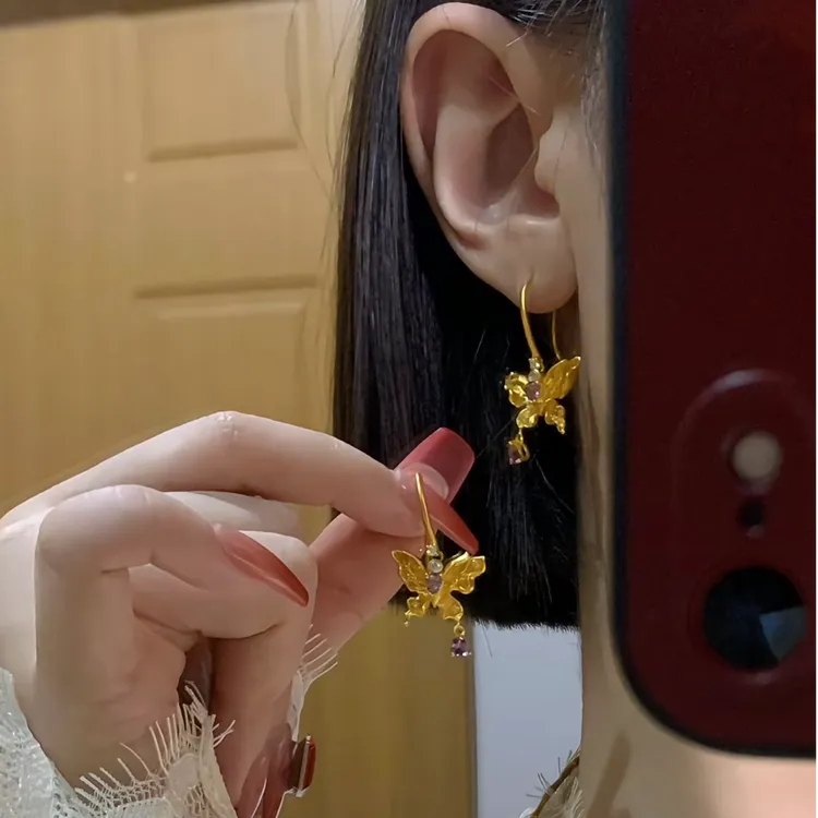 铜合金耳饰 新中式轻奢时尚百搭蝴蝶耳环百搭新款耳坠