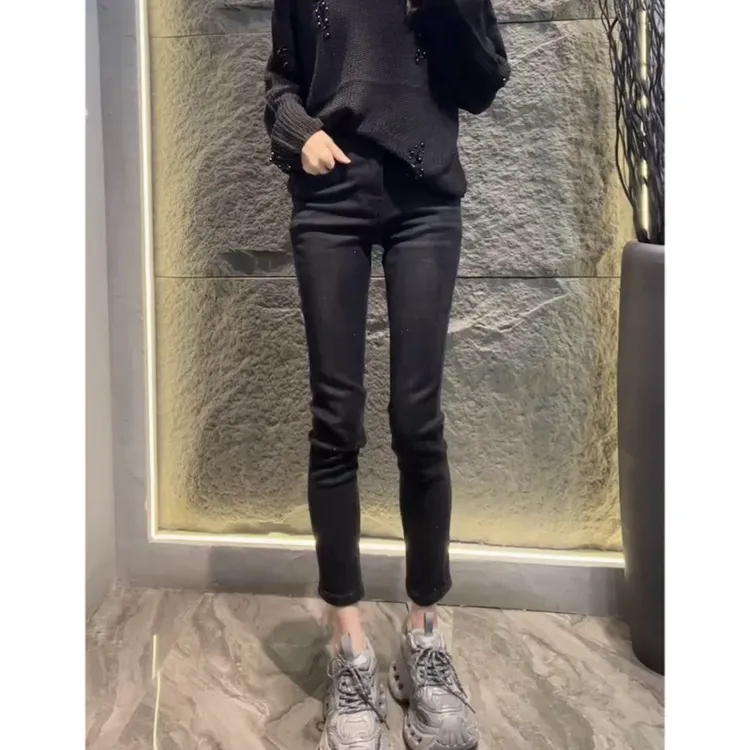 唐芯媛秋季新款高腰直筒牛仔裤子女小个子洋气百搭显瘦九分铅笔裤